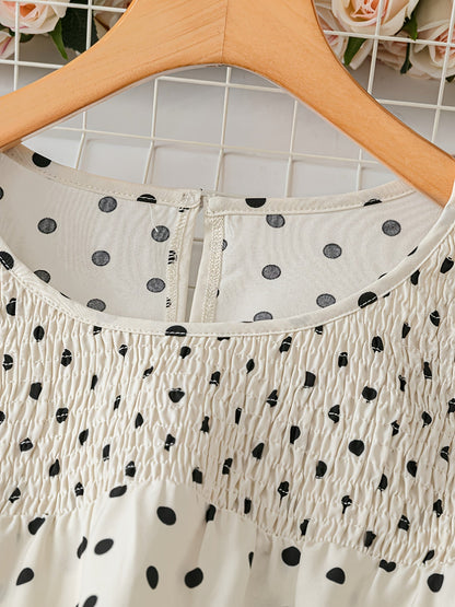 Damen Polka Dot Bluse Elegant Kurzarm für Freizeit und Büro