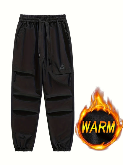 Winter Cargo Hose Herren Warm Gefütterte Trainingshose Elastischer Bund Kordelzug