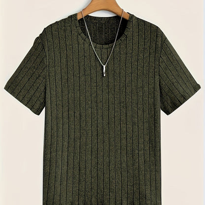 Herren T-Shirt mit vertikalem Strukturmuster – Modernes Freizeitshirt mit Rundhalsausschnitt