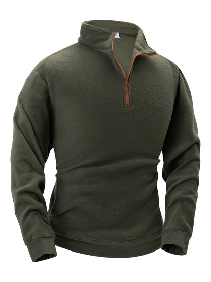 Fleece Pullover mit Stehkragen und kurzem Reißverschluss