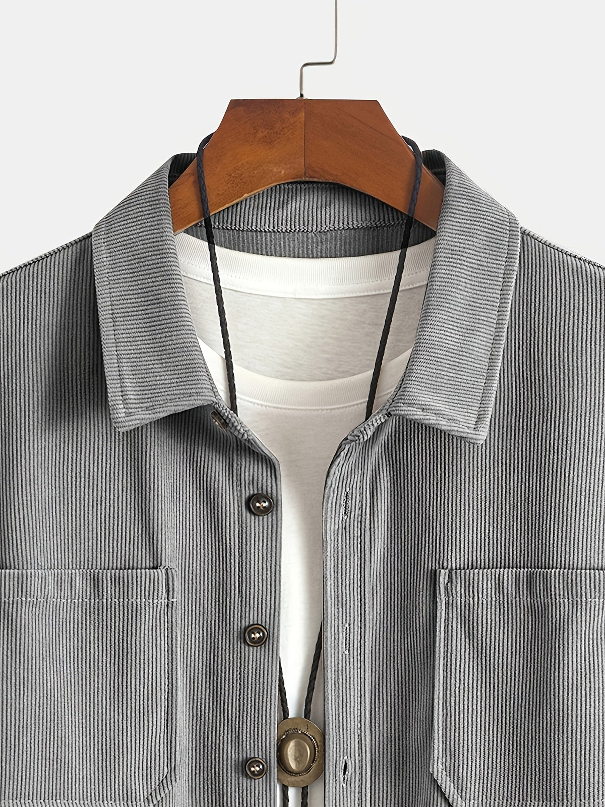 Herren Cordhemd Overshirt mit zwei Brusttaschen Langarm Freizeithemd