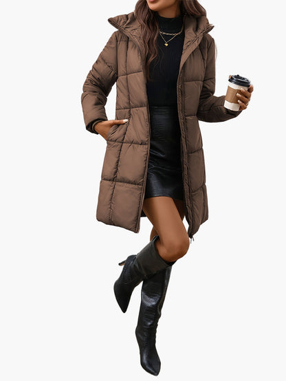 Women's Elegant Long Walrus Jacket - Winter Warm Full-Zip Lightweight Coat with Pockets, Mid-Length Length, Solid Color Casual Outerwear for Cold Weather (Machine Washable)