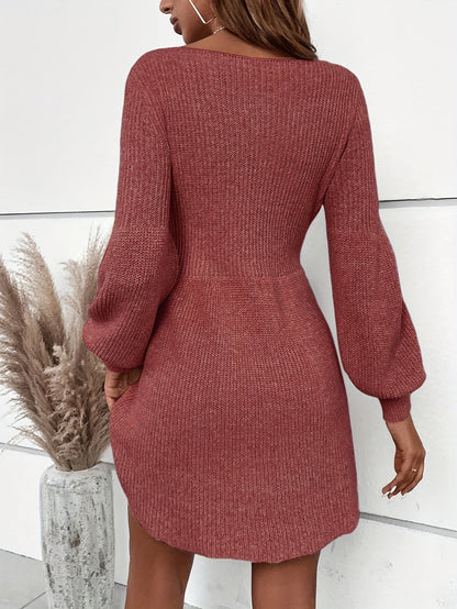 Damen Strickkleid Elegant A-Linie mit Ballonärmeln – Perfekt für Alltag & Büro