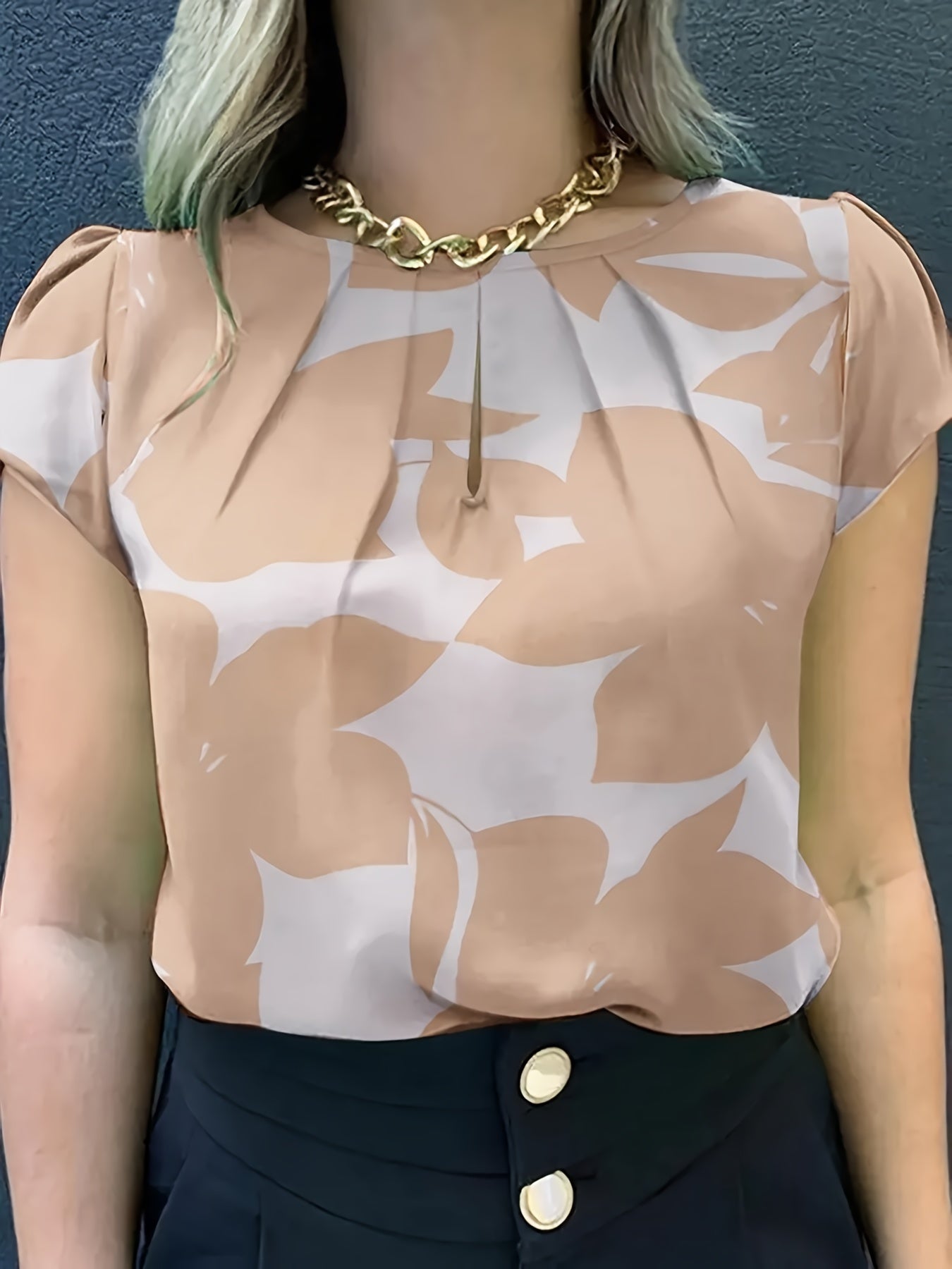 Damen Bluse mit modernem Print, Kurzarm, eleganter Büro- und Freizeitstil