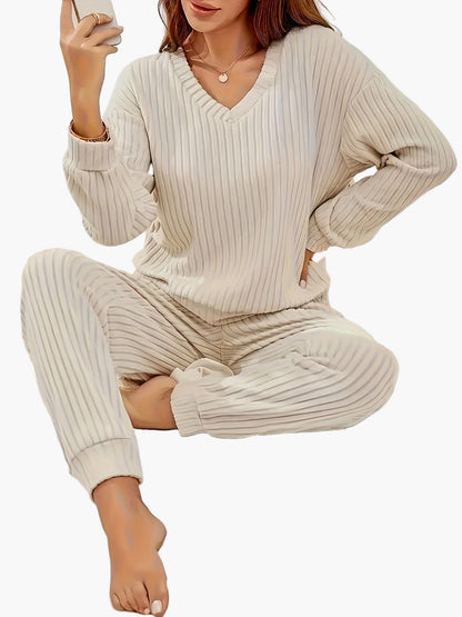 Damen Kuscheliger Zweiteiler Lounge-Set mit Strickmuster – Bequemer Freizeit Hausanzug