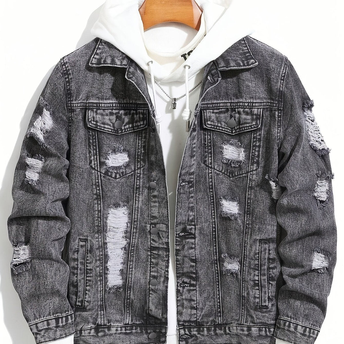 Herren Jeansjacke im Destroyed Look, Dunkelgrau