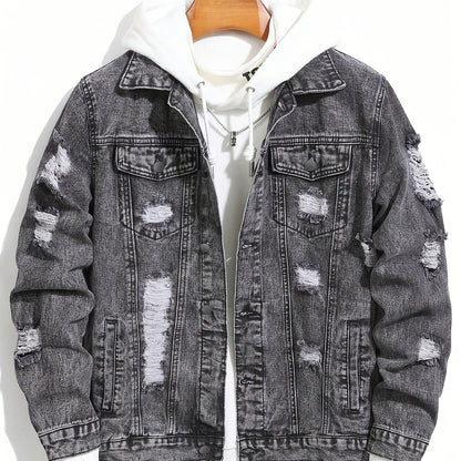 Herren Jeansjacke im Destroyed Look, Dunkelgrau