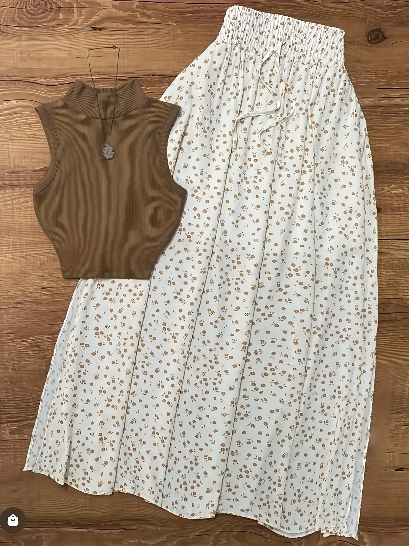 Damen Trendiges 2-teiliges Set mit Mock-Neck Top und geblümtem Maxirock für Alltag und Freizeit