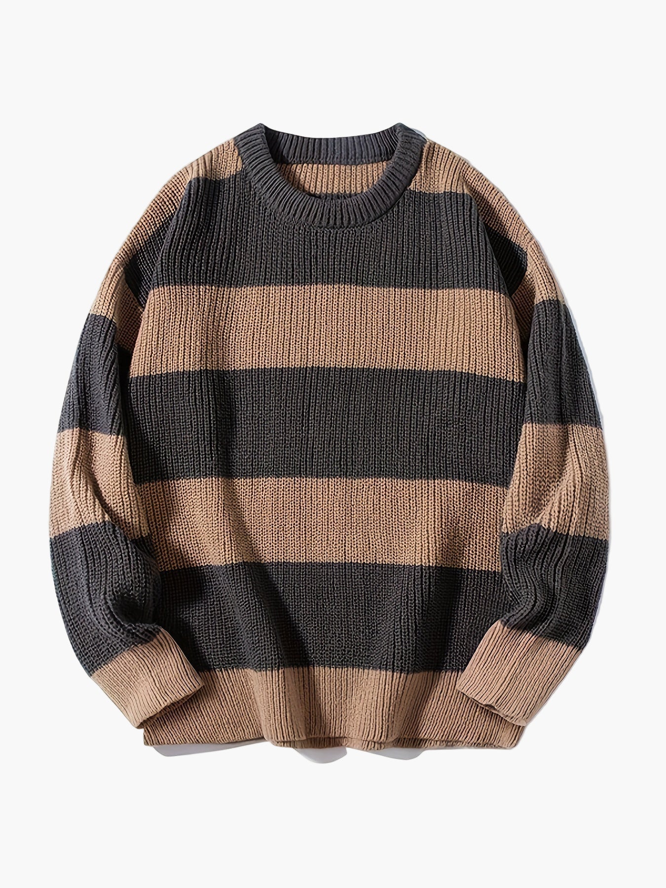 Herren Grobstrick Pullover mit Streifenmuster – Lockerer Casual Style für Herbst und Winter