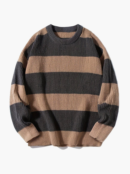 Herren Grobstrick Pullover mit Streifenmuster – Lockerer Casual Style für Herbst und Winter