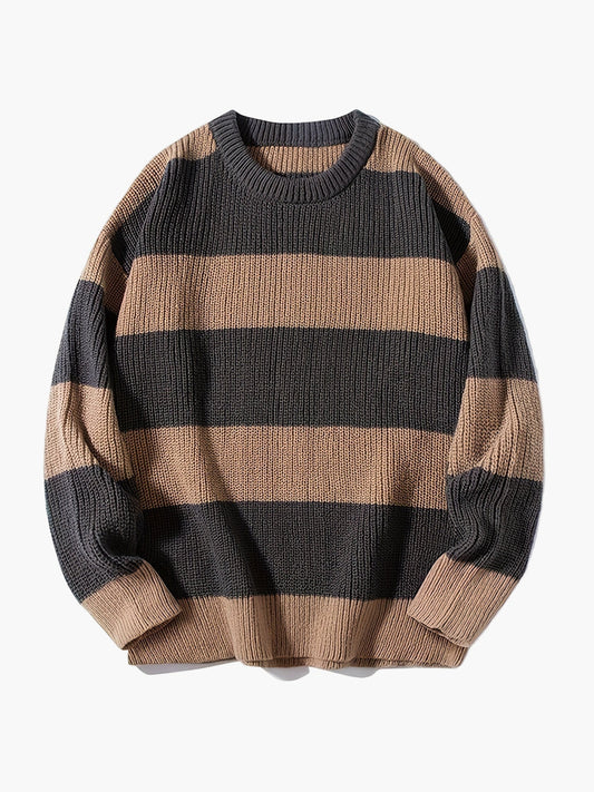 Herren Grobstrick Pullover mit Streifenmuster – Lockerer Casual Style für Herbst und Winter