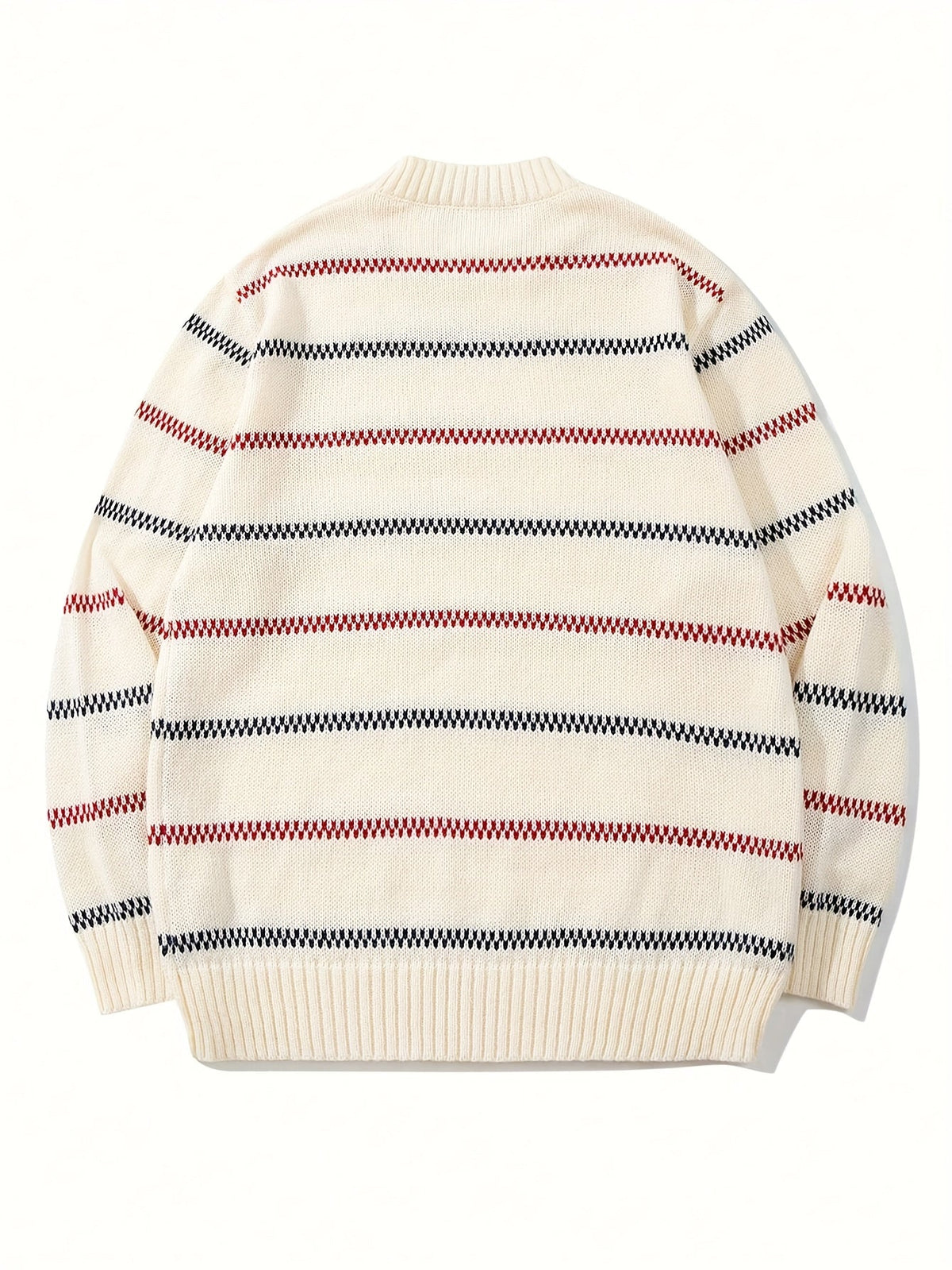 Pullover Herren Strickpullover Rundhals Mehrfarbige Streifen Beige