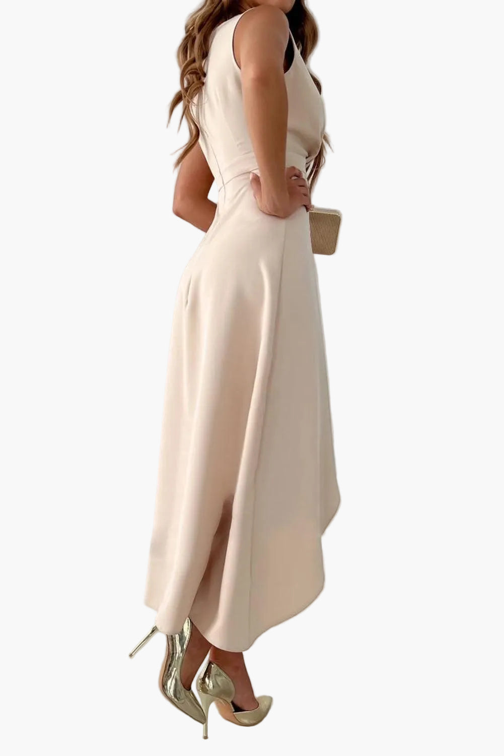 Damen Cocktailkleid Elegant Wickeloptik Ärmellos Asymmetrisch Festlich