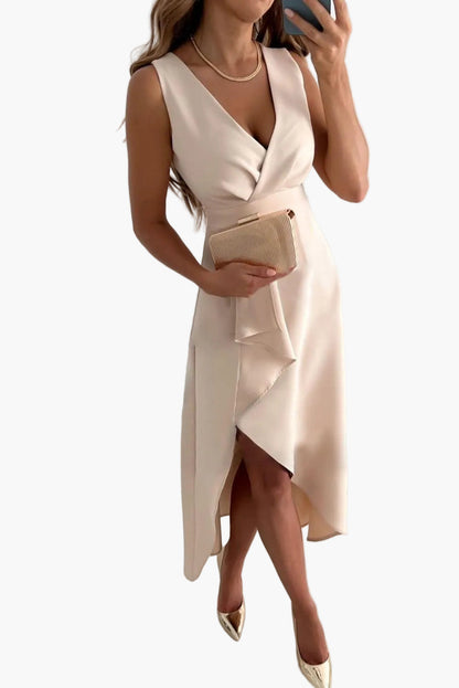 Damen Cocktailkleid Elegant Wickeloptik Ärmellos Asymmetrisch Festlich