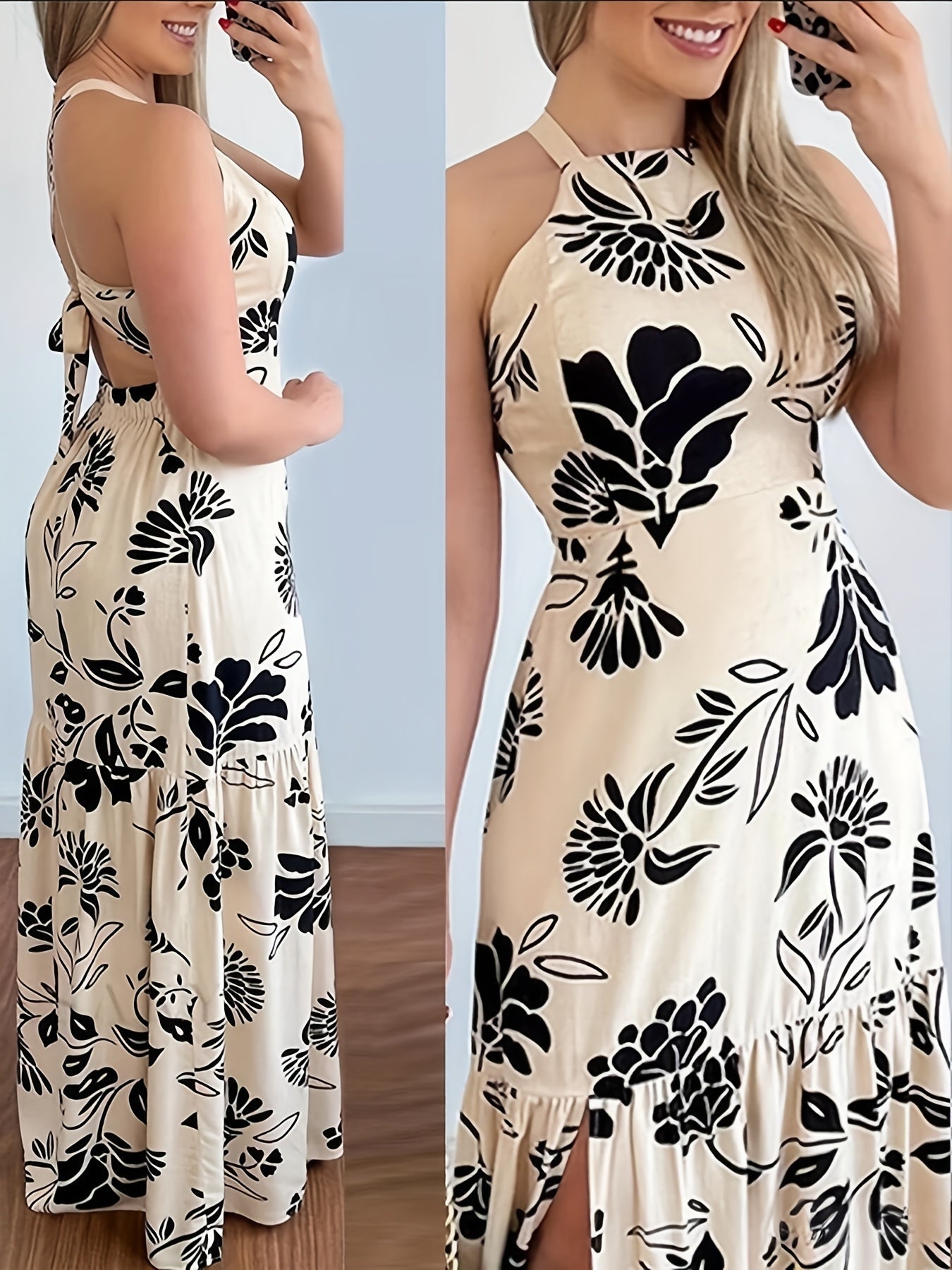 Damen Maxikleid Elegant Rückenfrei Fit & Flare für Strand und Sommerfeste