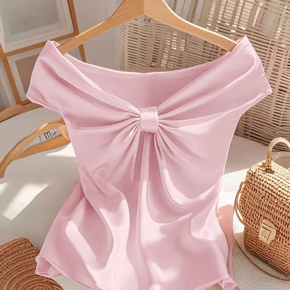 Damen Off-Shoulder Bluse mit Schleifendetail – Eleganter, femininer Stil für besondere Anlässe