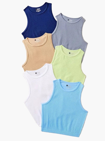 Damen Basic Ribbed Tank Top – Sportlicher Freizeit-Look, 6er-Pack