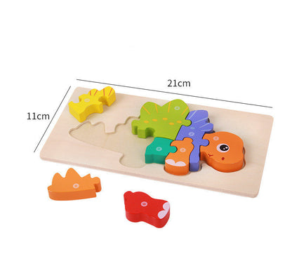 Kinder 3D Dinosaurier Holzpuzzle Lernspielzeug – Pädagogisches Steckspiel für Jungen und Mädchen