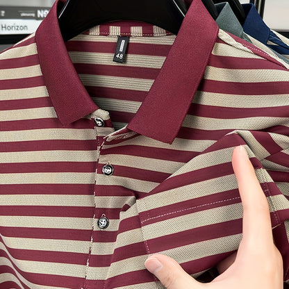 Herren Polohemd mit Streifenmuster und Brusttasche – Klassisch, Elegant, Vielseitig