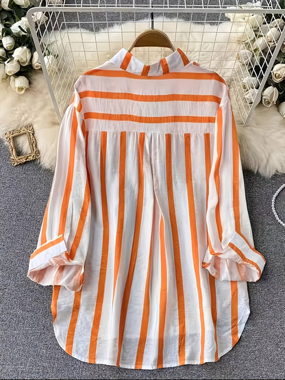 Damen Streifen-Bluse im Boyfriend-Stil mit Knopfleiste und Brusttaschen – Elegante Freizeit- und Businessmode