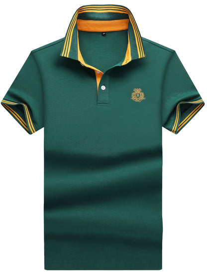 Herren Poloshirt mit gestreiftem Kragen und sportlichem Wappen – Klassischer Freizeitstil