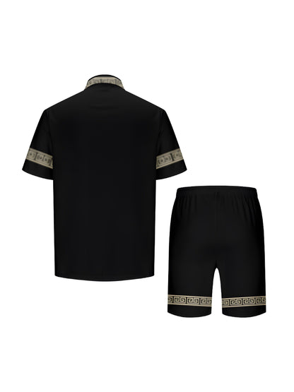 Herren Sommer Freizeit Set – Kurzarm Hemd und Shorts mit geometrischem Muster, perfekt für Urlaub und Alltag