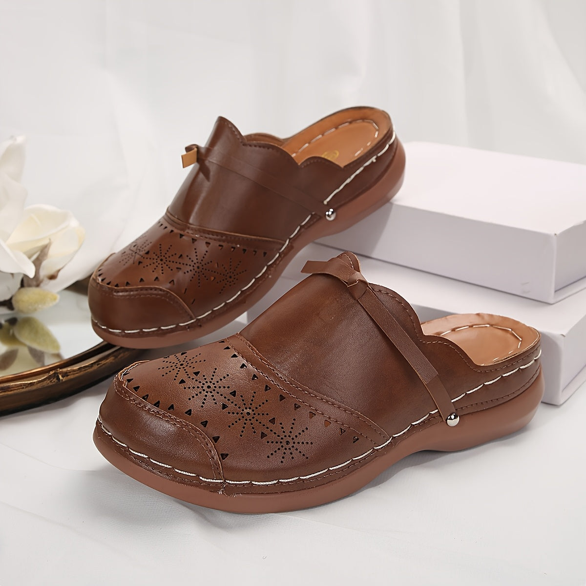 Damen Vintage Clogs mit Plattformabsatz und Rundzehen – Bequeme Slip-On Schuhe für Alltag und Freizeit