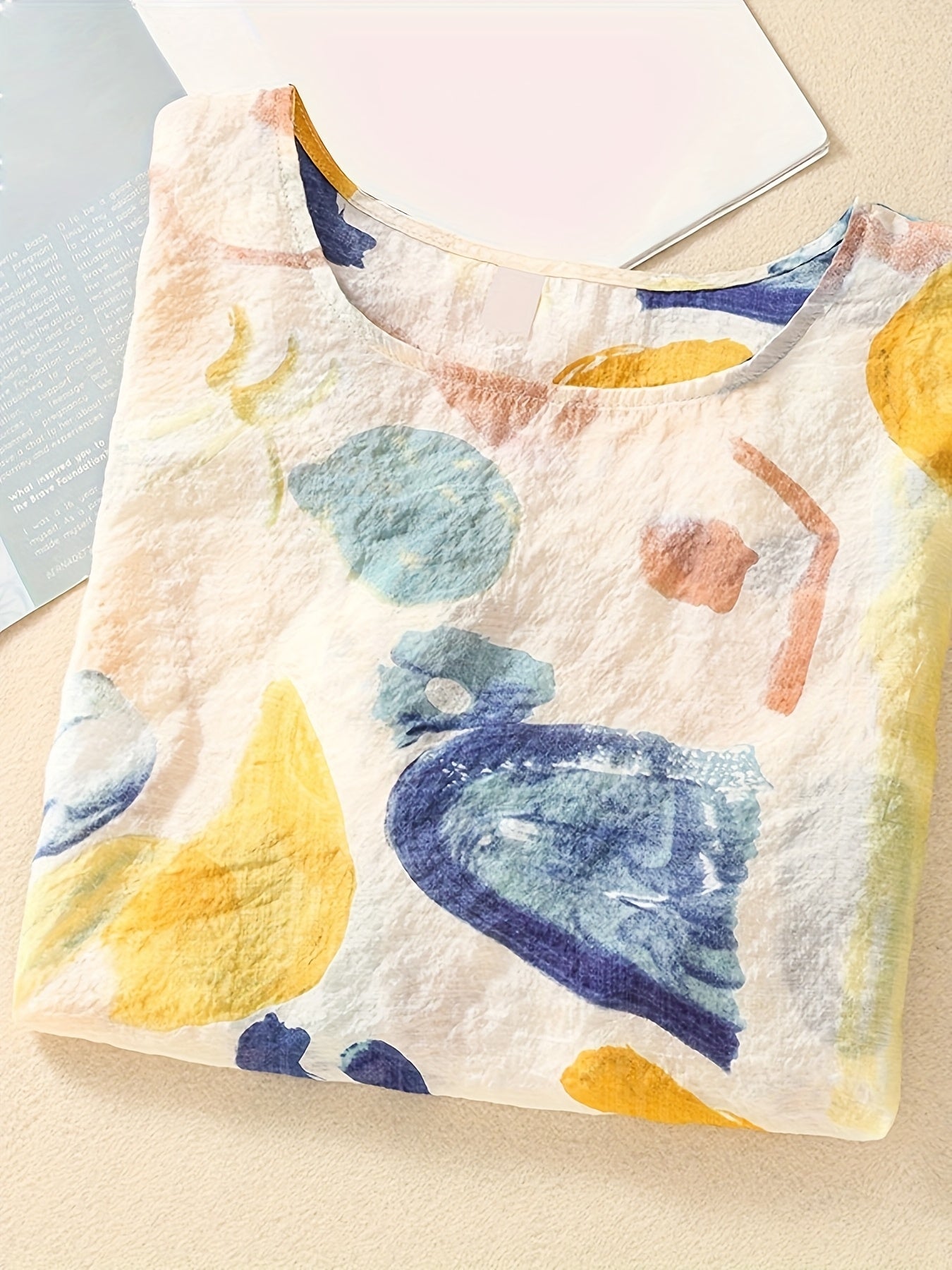 Damen Kurzarm-Bluse mit abstraktem Print und lockerem Schnitt – Modische Freizeitbluse