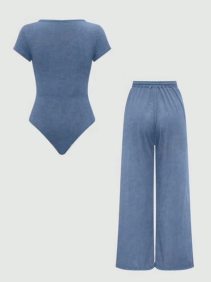 Damen Freizeit-Jumpsuit mit weitem Bein und Square-Neck Body – Stilvoller Einteiler für Alltag & Lounge
