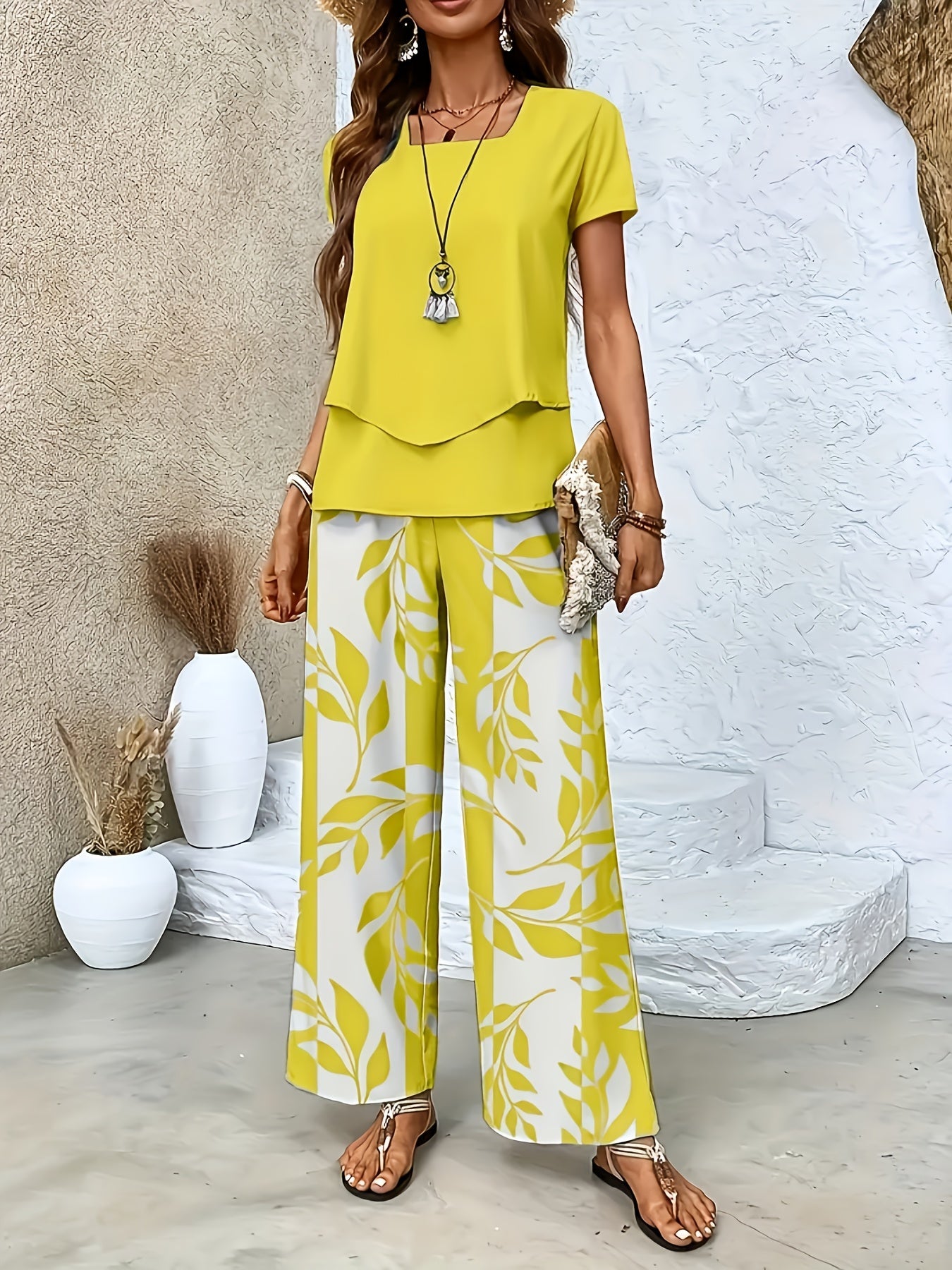 Damen Sommer Set Elegant Zweiteiler mit Weiten Hosen und Kurzarmshirt – Perfekt für Freizeit und Urlaub