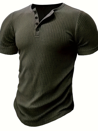 Herren Henley T-Shirt mit Knopfleiste und Rippstruktur – Freizeitstil für Alltag & Sommer