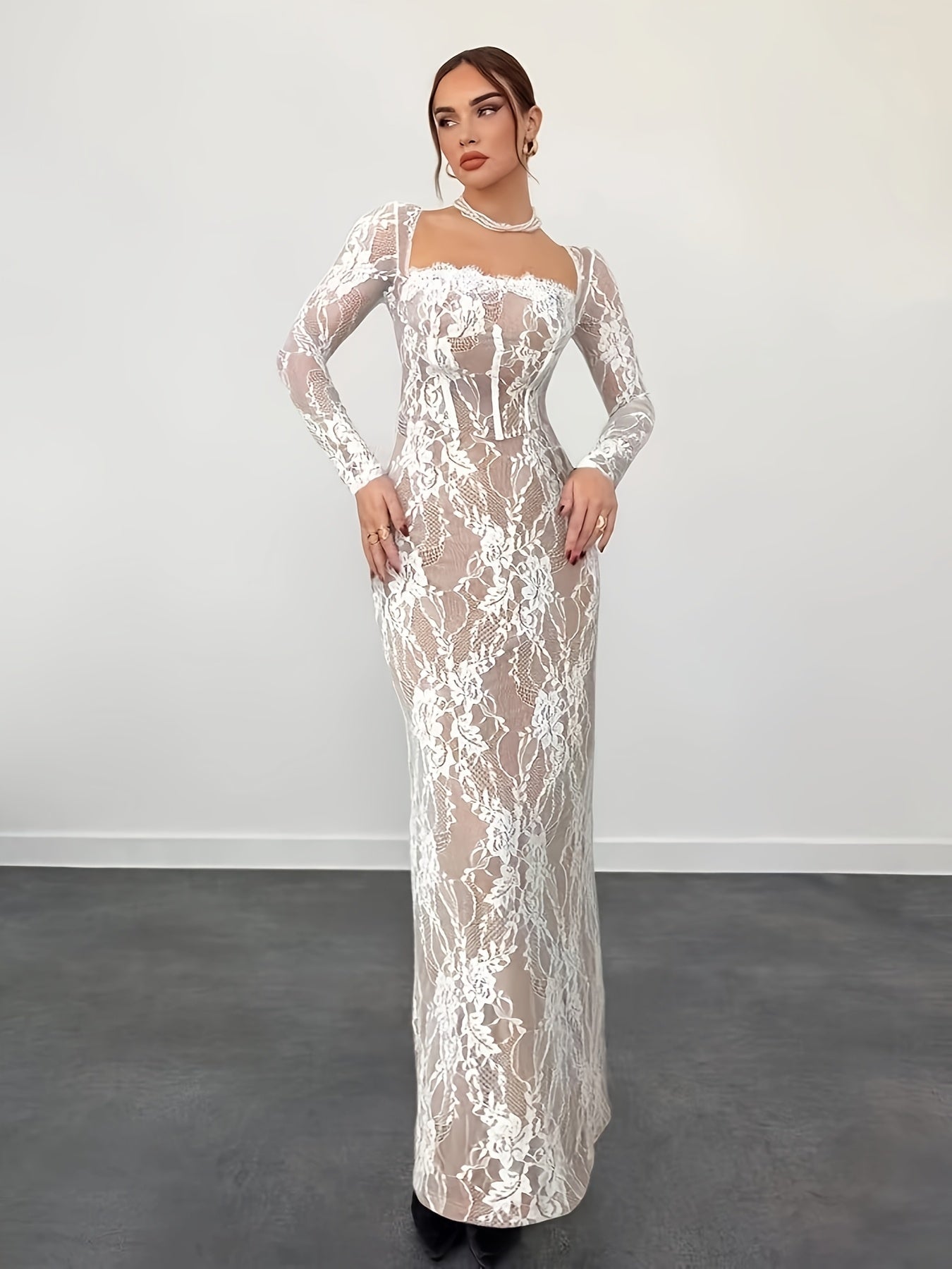 Damen Elegantes Bodycon Abendkleid mit Spitze und Langarm – Stilvolles Partykleid für besondere Anlässe