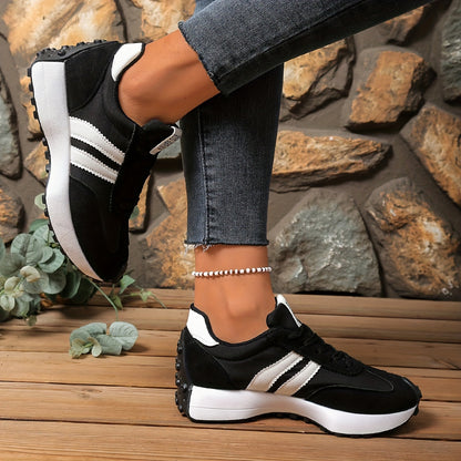 Damen Retro-Sneaker für Alltag und Freizeit – Stilvolle Low-Top Turnschuhe mit Streifen-Design