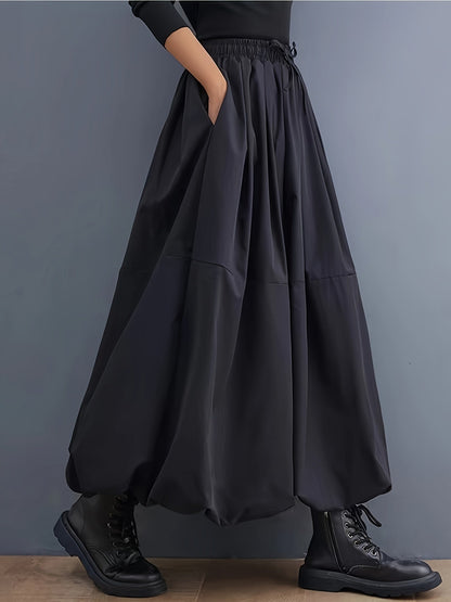 Damen Ballonrock Maxi Elegant mit Taschen – Weit, Modern, Alltag & Freizeit