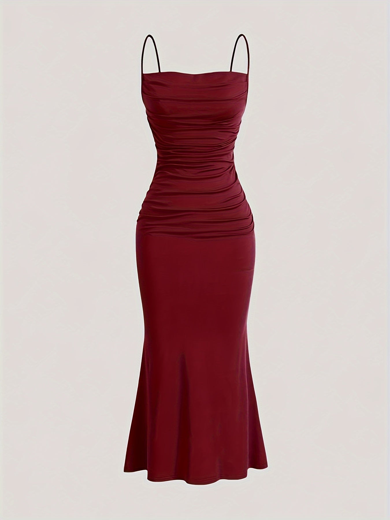 Damen Abendkleid Elegant Maxi Figurbetont mit Drapierung und Spaghettiträgern