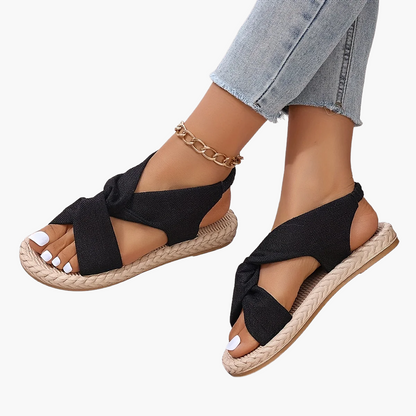 Damen Sommerschuhe – Modische Freizeit-Sandalen mit Kreuzband und flacher Sohle