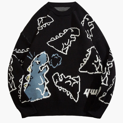 Herren Cartoon Dinosaurier Pullover – Lässiger Strickpullover für Herbst & Winter