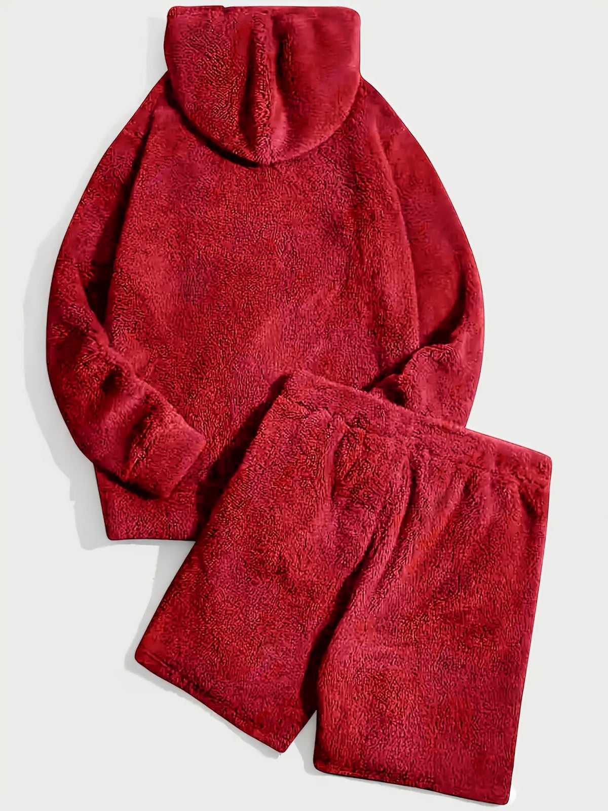 Unisex Teddy-Fleece Hoodie & Shorts Set mit Kapuze und Kordelzug