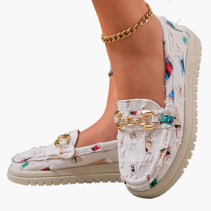 Damen Slip-On Loafer mit modischem Kettendetail – Bequeme Freizeitschuhe für Alltag und Frühling
