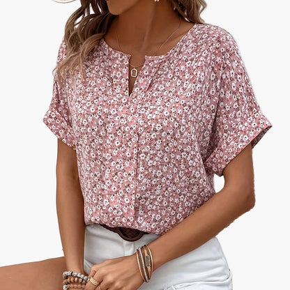 Damen Bluse mit Blumenprint und V-Ausschnitt – Eleganter Freizeitstil für Frühling und Sommer