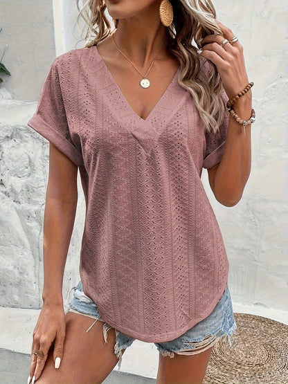 Damen Spitzenbluse mit V-Ausschnitt, lässig-elegant für Alltag und Freizeit