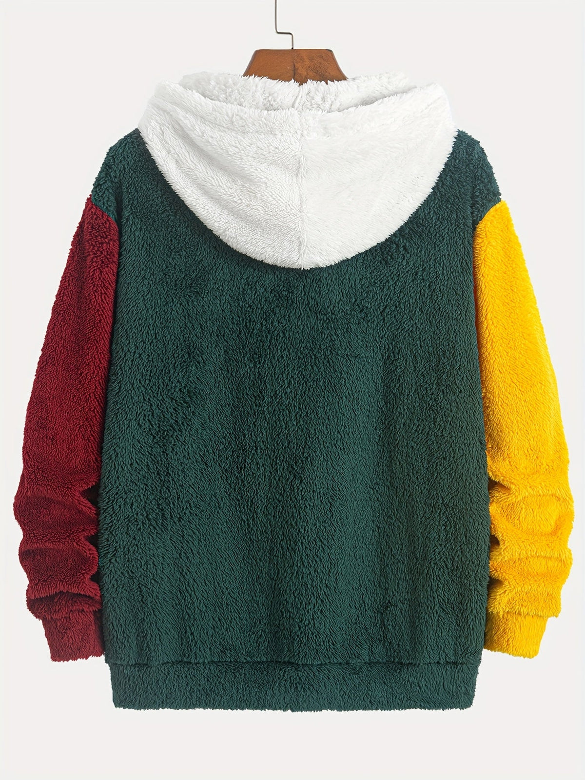 Teddy-Fleece Color-Block Hoodie mit Kängurutasche und Kapuze