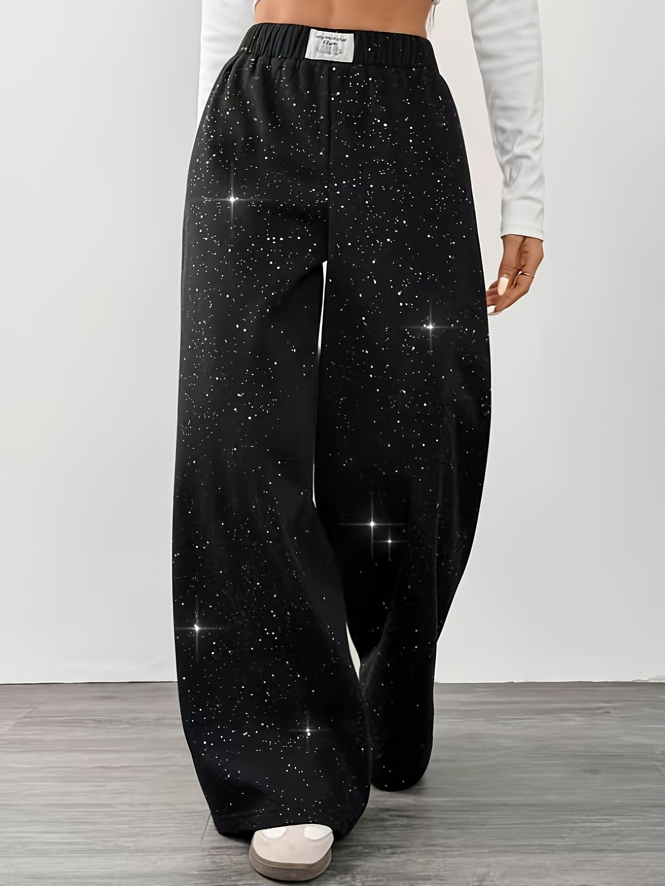 Damen Weite High-Waist Freizeit-Hose mit Galaxie-Print – Trendige Loungepants für Alltag & Streetwear