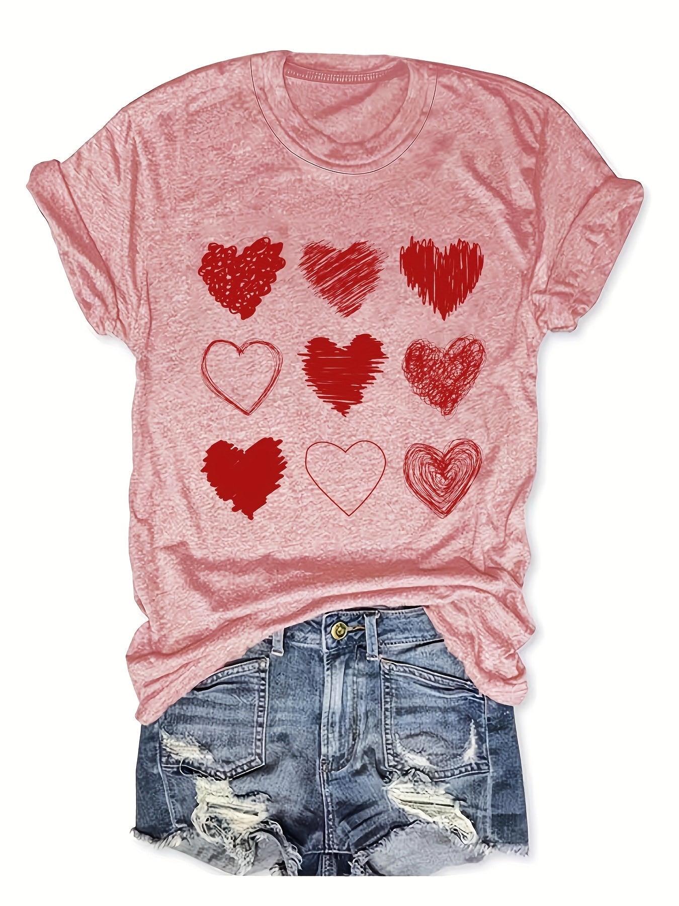 Damen T-Shirt mit Herz-Print und lockerem Schnitt – Verspieltes Freizeitshirt