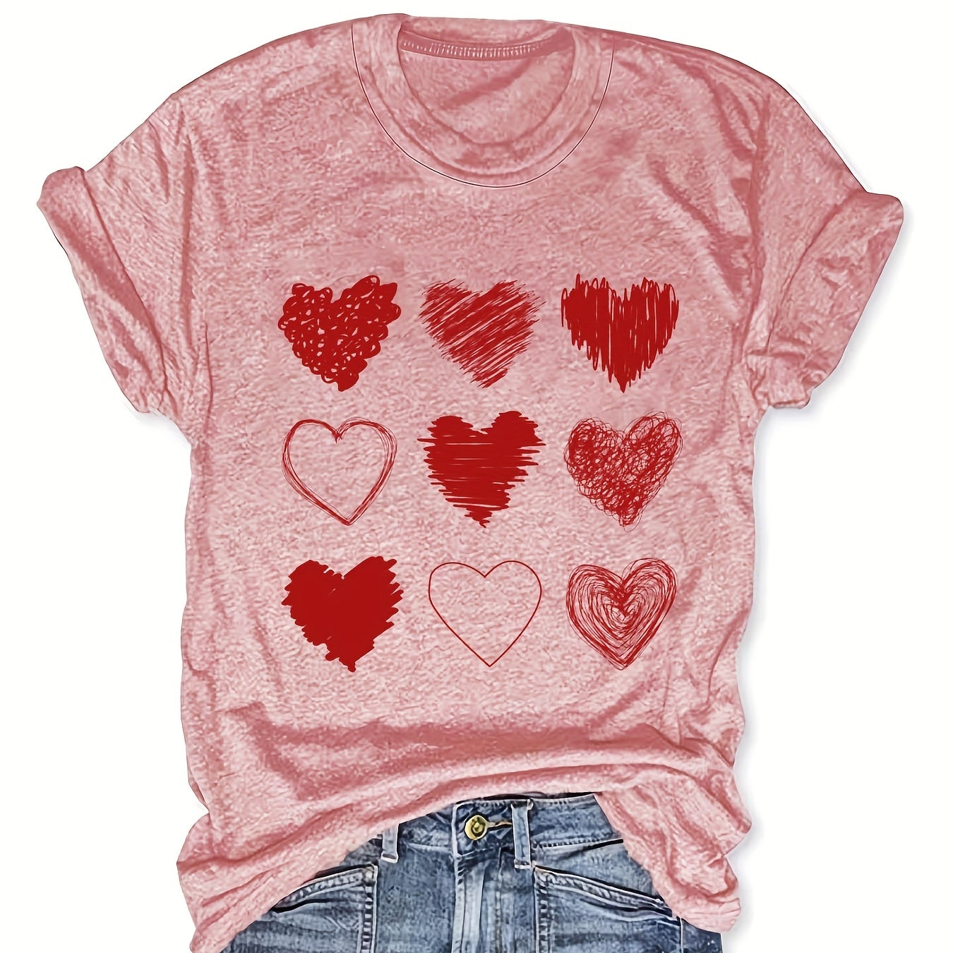 Damen T-Shirt mit Herz-Print und lockerem Schnitt – Verspieltes Freizeitshirt