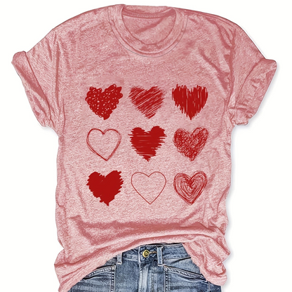 Damen T-Shirt mit Herz-Print und lockerem Schnitt – Verspieltes Freizeitshirt