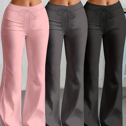 Damen Flared-Loungehose mit Kordelzug – Bequeme Freizeithose im 3er-Set, Modischer Bootcut-Schnitt
