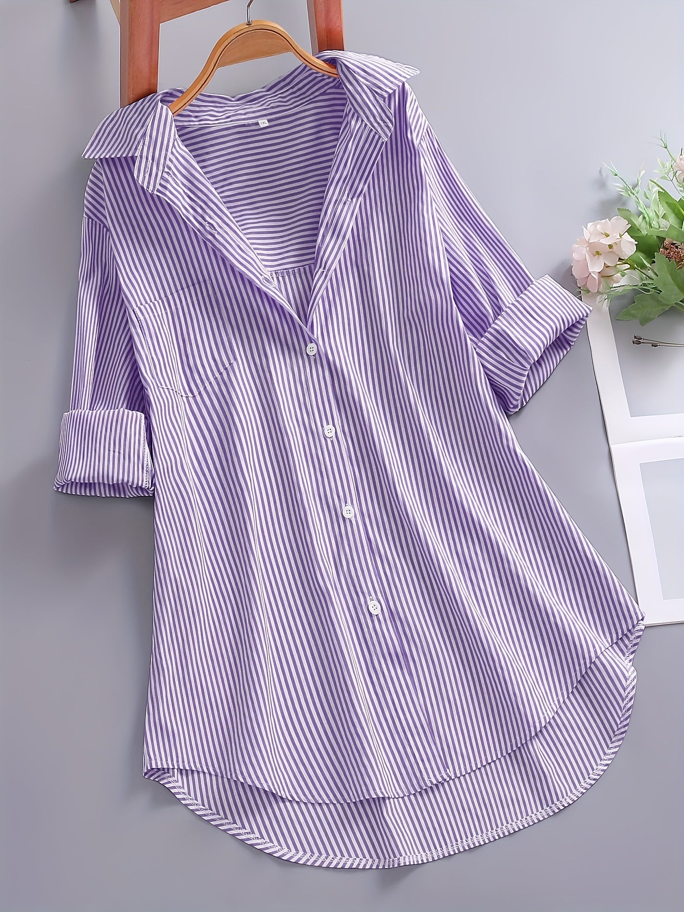 Damen Business Freizeithemd mit Streifenmuster – Elegantes Oversize Blusenshirt für Büro & Alltag
