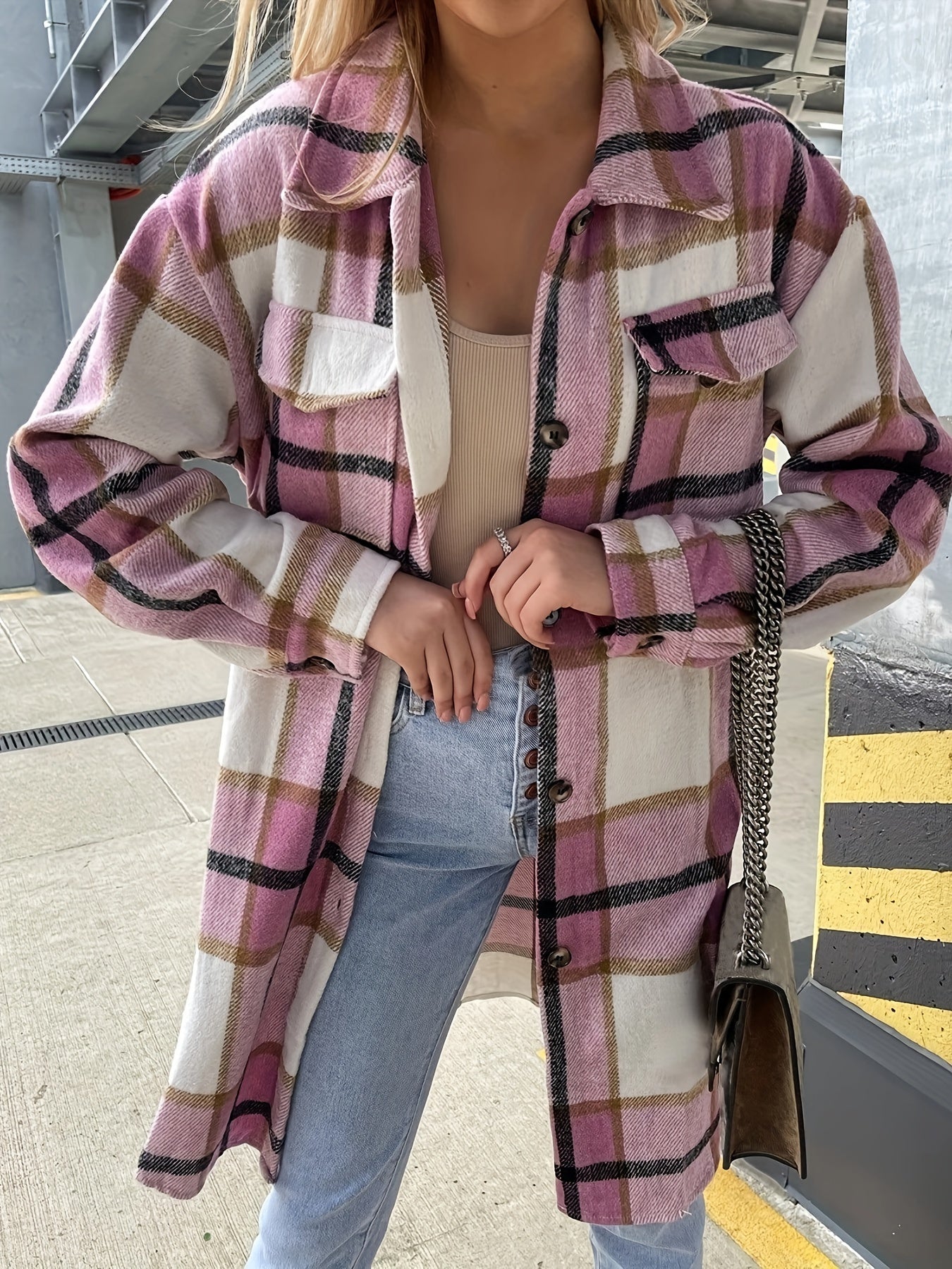 Damen Freizeit Karo Hemdjacke im Oversized Look – Perfekt für den Alltag