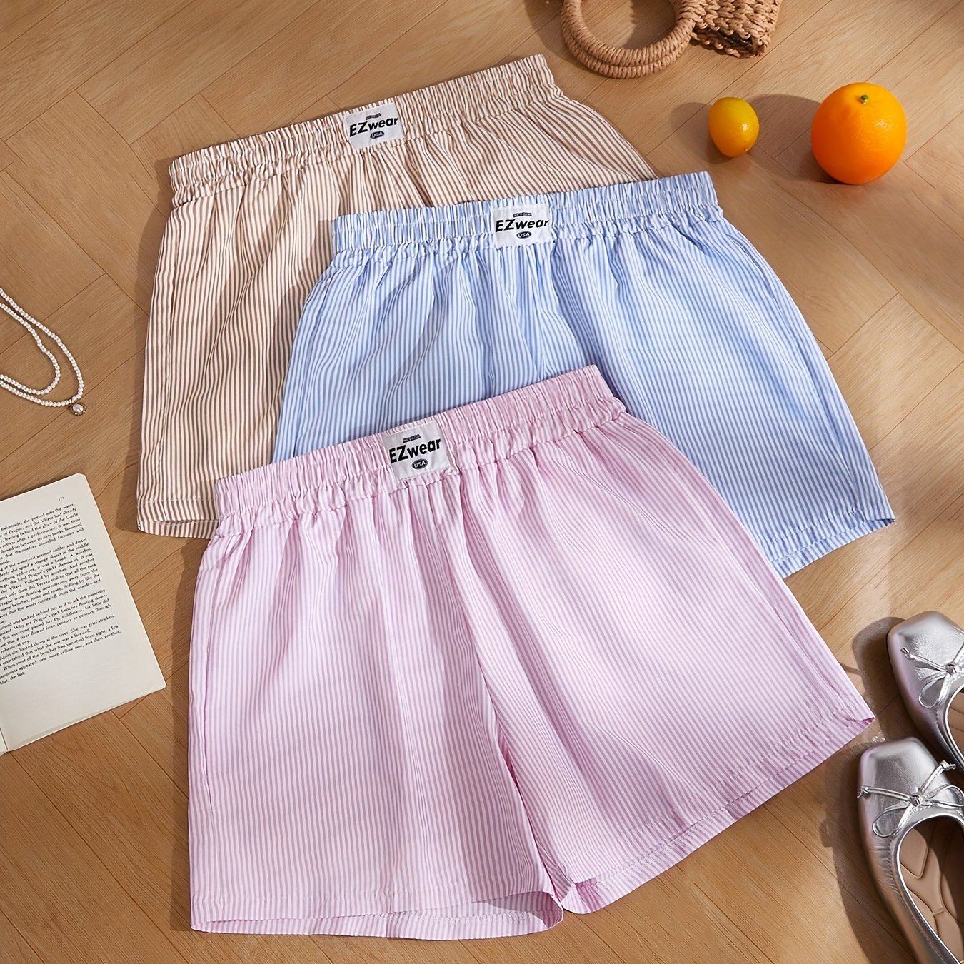 Damen Pyjama Shorts Set mit Streifenmuster – Bequeme Freizeitshorts für Zuhause und Schlaf